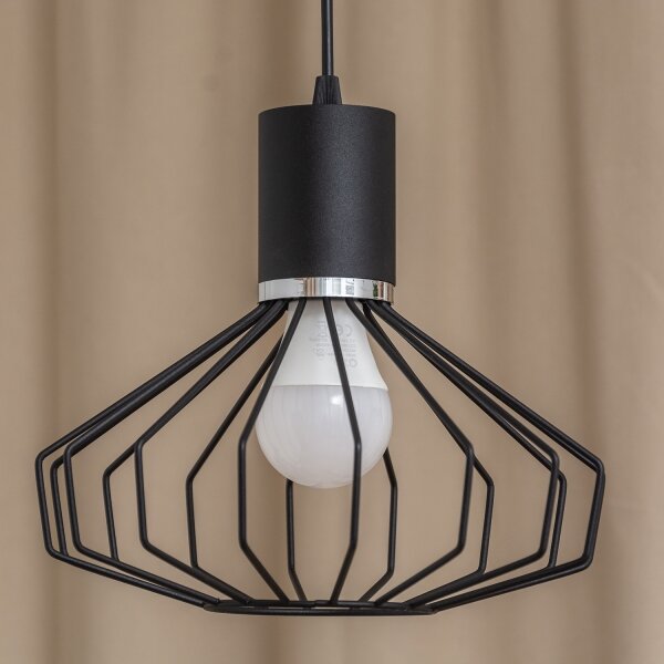 Lampă suspendată pe cablu SOLANO 1xE27/15W/230V negru/crom lucios