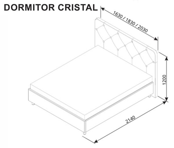 Pat Cristal bej, spatiu depozitare, somiera rabatabila,140x200 cm