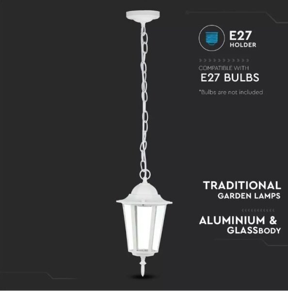 Lustră de exterior pe lanț 1xE27/40W/230V IP44 albă