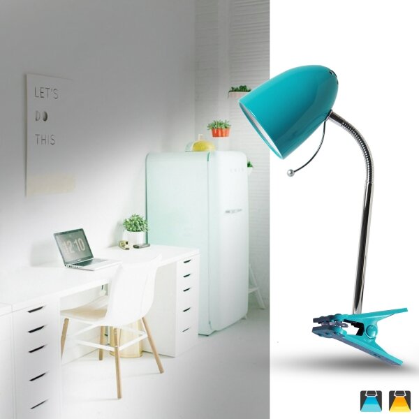 Aigostar - Lampă de masă cu clemă 1xE27/11W/230V albastru/crom