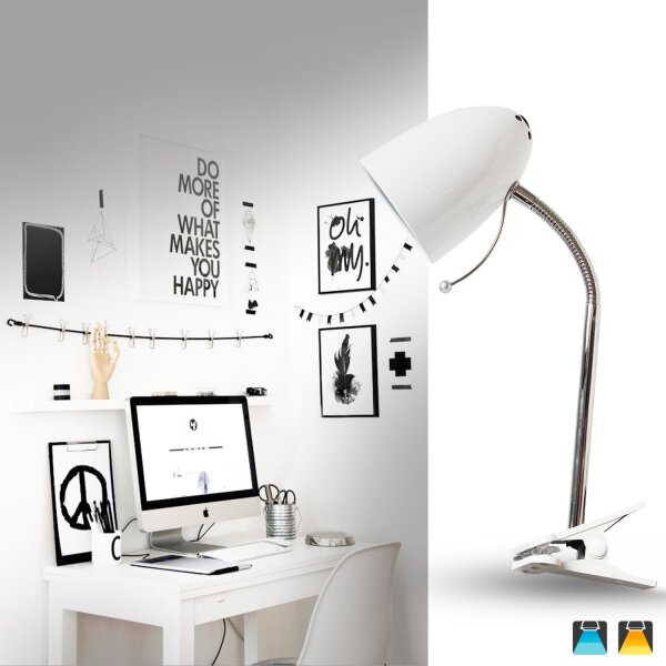Aigostar - Lampă de masă cu clemă 1xE27/11W/230V alb/crom