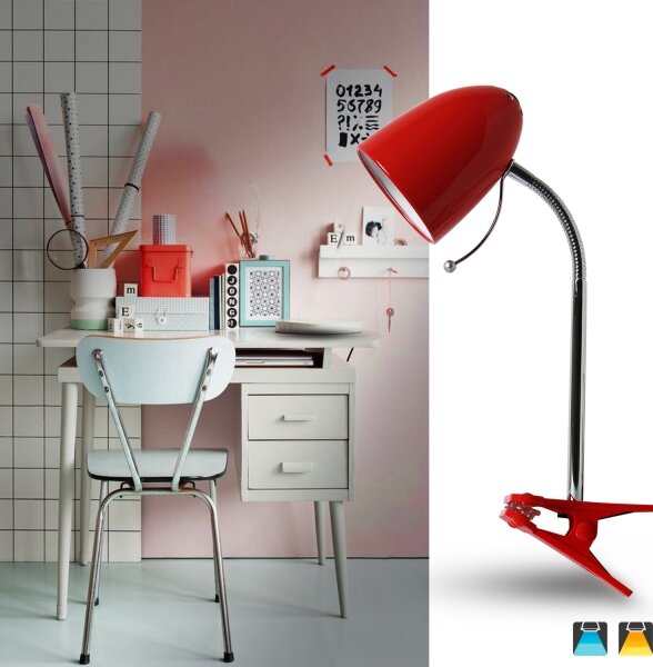 Lampă de masă cu clemă 1xE27/11W/230V roșie/crom Aigostar