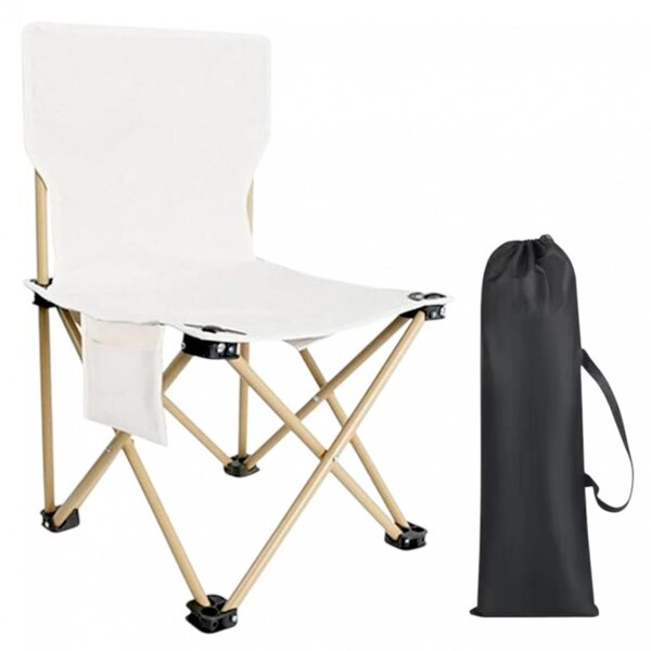 Scaun pliabil alb, pentru gradina, camping si pescuit, cu buzunar lateral, JollyMag, KRT12K, 72x43x43 cm