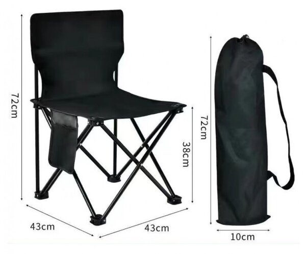 Scaun pliabil gradina, camping si pescuit, cu buzunar lateral, negru, JollyMag, KRT12CZ, 72x43x43 cm