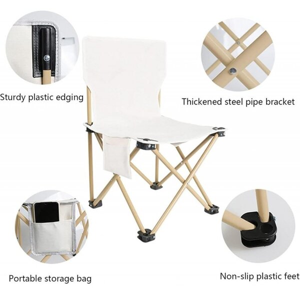 Scaun pliabil alb, pentru gradina, camping si pescuit, cu buzunar lateral, JollyMag, KRT12K, 72x43x43 cm