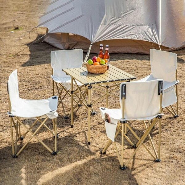 Scaun pliabil alb, pentru gradina, camping si pescuit, cu buzunar lateral, JollyMag, KRT12K, 72x43x43 cm