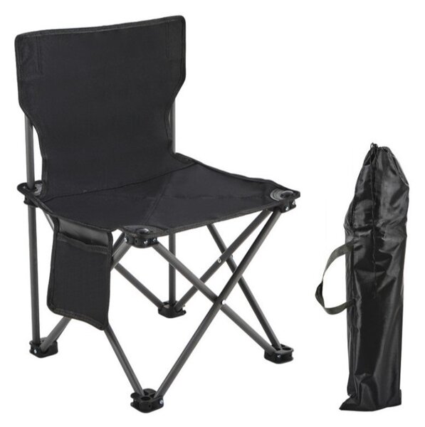 Scaun pliabil gradina, camping si pescuit, cu buzunar lateral, negru, JollyMag, KRT12CZ, 72x43x43 cm