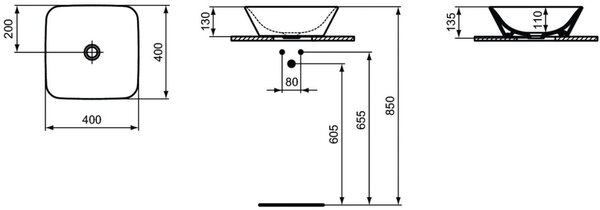 Ideal Standard Connect Air lavoar 40x40 cm pătrat de blat alb luciu E034701