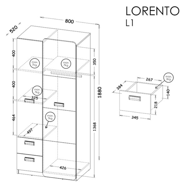 Dulap pentru camera copiilor Lorento L1, alb/stejar nash (80 cm)