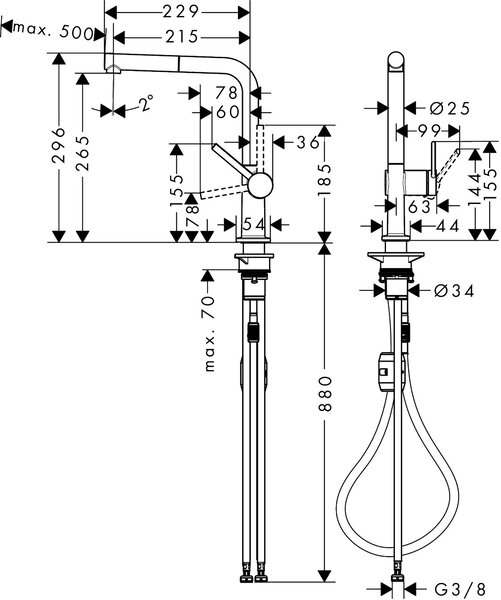 Hansgrohe Talis M54 baterie bucătărie pe picior crom 72808000