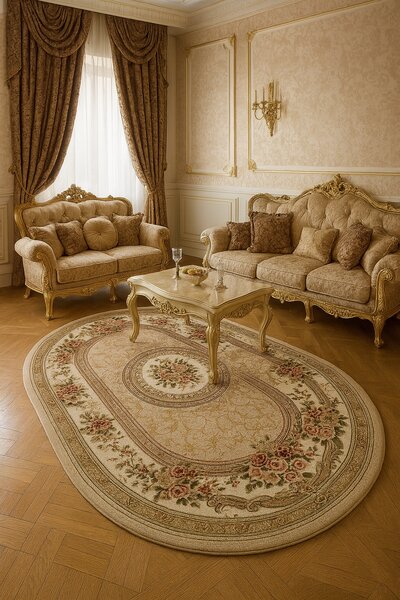 Covor Lotos 571, Bej Crem, Oval, 1800 gr mp Oval, 60x110