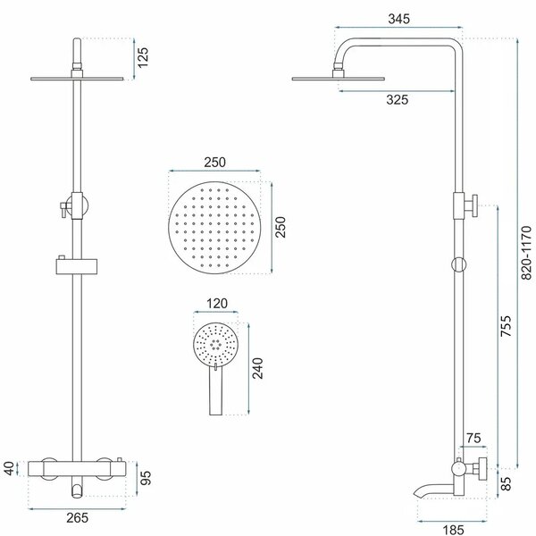 Rea Lungo set cadă și duș perete cu termostat cu duș de ploaie cupru REA-P8807
