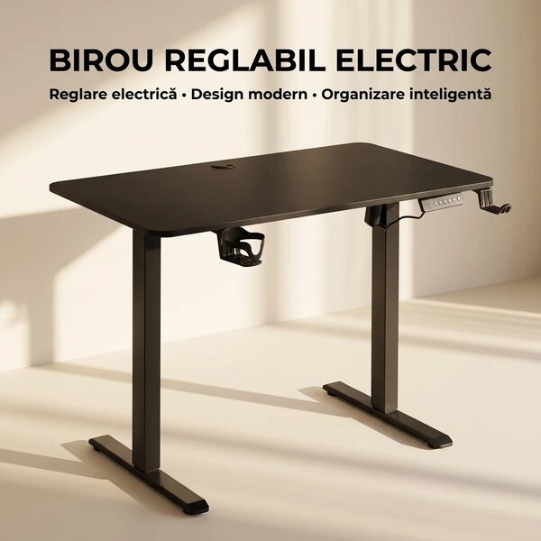 RESIGILAT- ELEVON WX-009 – Birou Reglabil Electric, Înălțime Reglabilă 72–118 cm, Blat Monobloc PAL de Înaltă Densitate 15 mm, Cadru Metalic din Oțel 65×45 mm, Panou Electronic, 100 × 60 cm, Negru