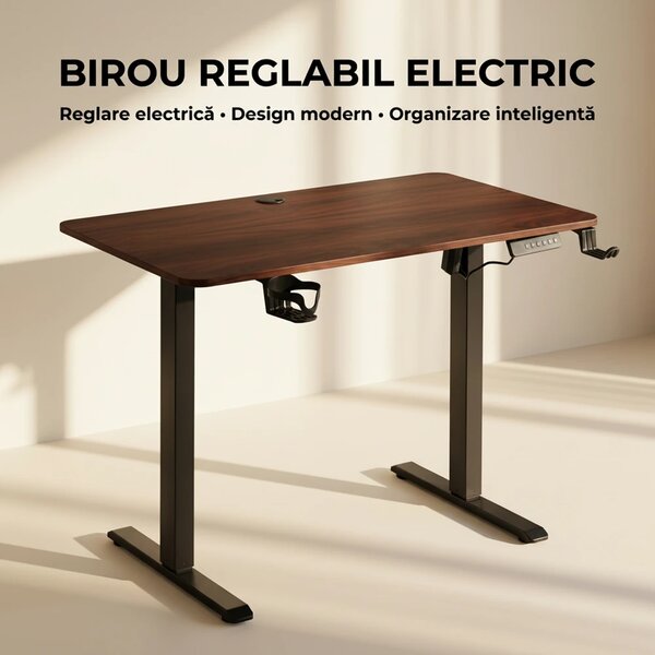 ELEVON WX-009 – Birou Reglabil Electric, Înălțime Reglabilă 72–118 cm, Blat Monobloc PAL de Înaltă Densitate 15 mm, Cadru Metalic din Oțel 65×45 mm, Panou Electronic, 140 × 60 cm, Walnut