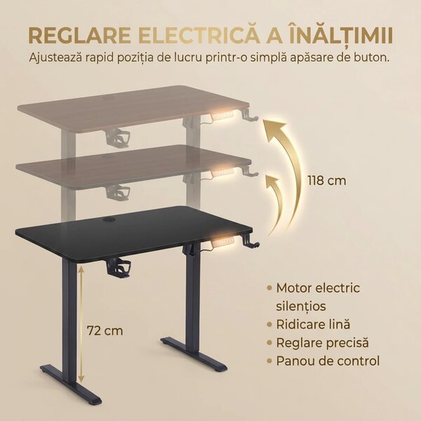 ELEVON WX-009 – Birou Reglabil Electric, Înălțime Reglabilă 72–118 cm, Blat Monobloc PAL de Înaltă Densitate 15 mm, Cadru Metalic din Oțel 65×45 mm, Panou Electronic, 140 × 60 cm, Walnut