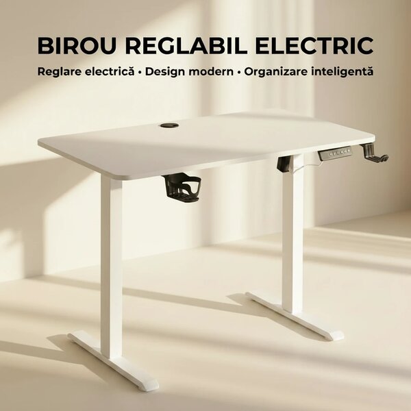 ELEVON WX-009 – Birou Reglabil Electric, Înălțime Reglabilă 72–118 cm, Blat Monobloc PAL de Înaltă Densitate 15 mm, Cadru Metalic din Oțel 65×45 mm, Panou Electronic, 140 × 60 cm, Alb