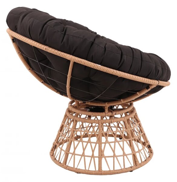 Scaun din ratan PE, rotativ 360 grade, perna neagra– Relaxare premium pentru grădina ta