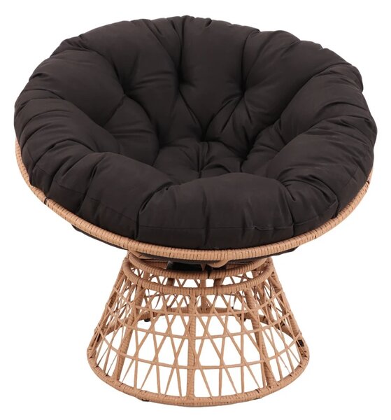 Scaun din ratan PE, rotativ 360 grade, perna neagra– Relaxare premium pentru grădina ta