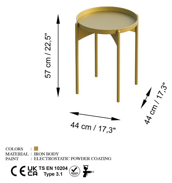 Măsuţă de cafea, Hanah Home, Culoare: Aur
