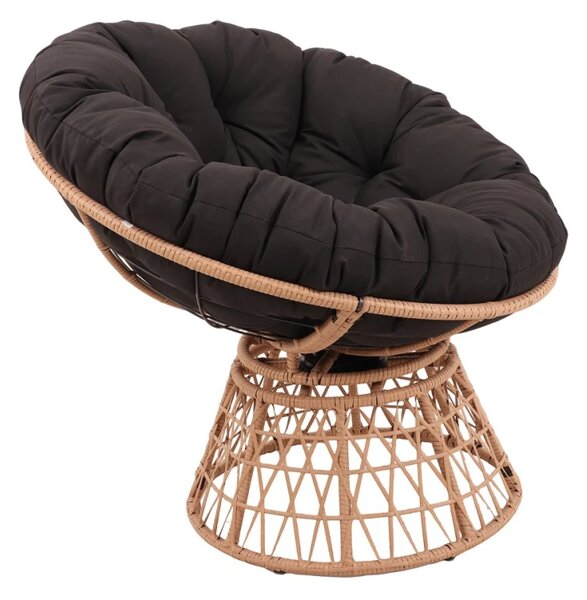 Scaun din ratan PE, rotativ 360 grade, perna neagra– Relaxare premium pentru grădina ta