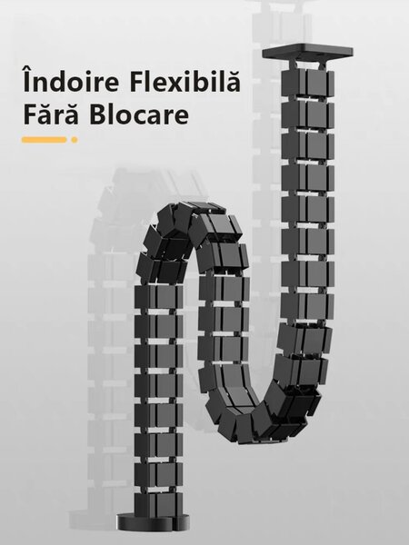 Organizator pentru cabluri, tub spiralat, inaltime reglabila – Formă Patrata, 130 cm, Negru