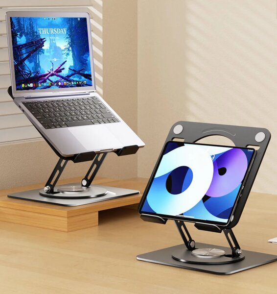 Suport Laptop Premium din Oțel Carbon, Reglabil, Rotativ 360°, Ergonomic, Alb