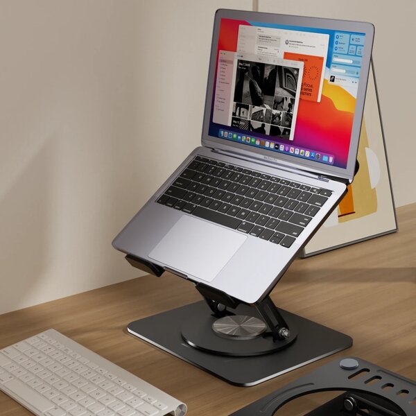 Suport Laptop Premium din Oțel Carbon, Reglabil, Rotativ 360°, Ergonomic, Alb