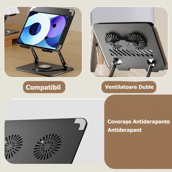 Suport Laptop din Oțel Carbon, Stabilitate, Ergonomie și Răcire Eficientă, Alb