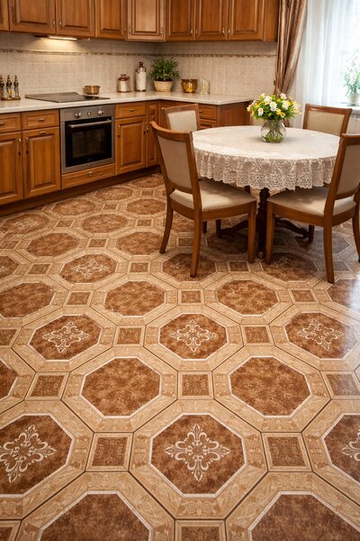 Covorul PVC linoleum Lidia, Latimi 1m, 1.5 m, 2 m, 2.5 m, 3 m, Maro, Suport Pasla 250 x 300