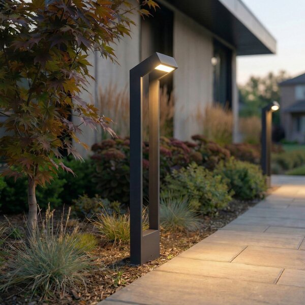 Arcchio Bornă luminoasă LED Kovato, înălțime 95 cm, gri închis, IP65, Gri, Metal, Modern