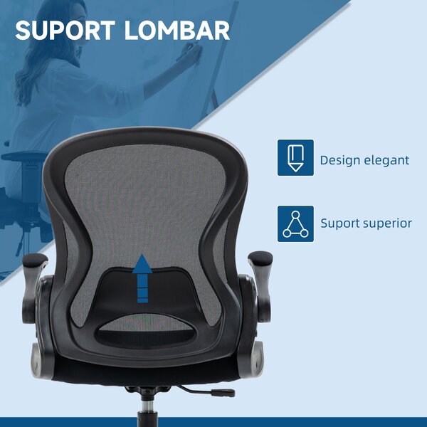 Vinsetto Scaun de Birou Ergonomic, Scaun Rotativ din Plasă, Reglabil pe Înălțime cu Suport pentru Picioare și Cotiere Rabatabile, Capacitate 120kg, Negru | Aosom Romania