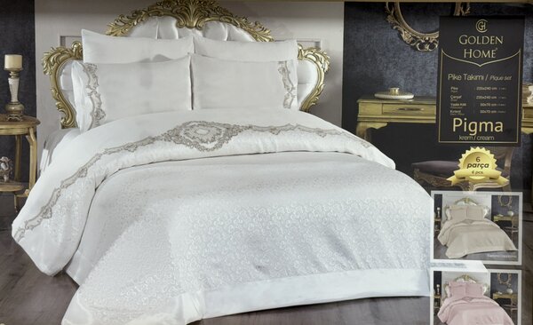 Set de Pat 6 Piese Super Lux - Bumbac Premium cu Broderie Manuala Aurie