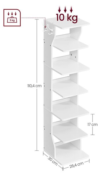 Suport pantofi CINDY, 6 niveluri, 30x26.4x110.4cm, alb Vasagle