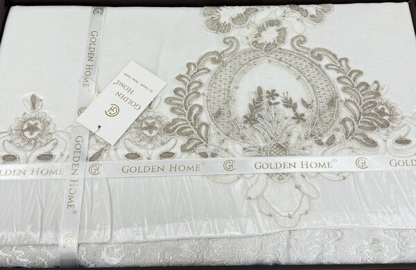 Set de Pat 6 Piese Super Lux - Bumbac Premium cu Broderie Manuala Aurie