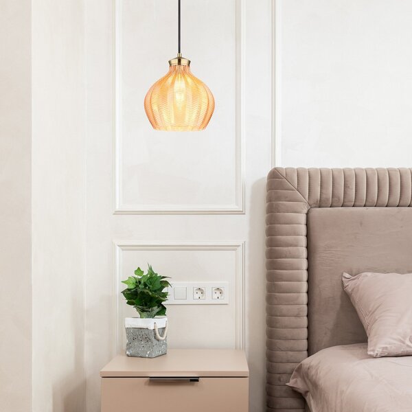 Globo Lampă suspendată Jessica, Ø 22 cm, culoarea chihlimbarului, sticlă, reglabil, Bej, Camera de zi / sufragerie, Sticlă
