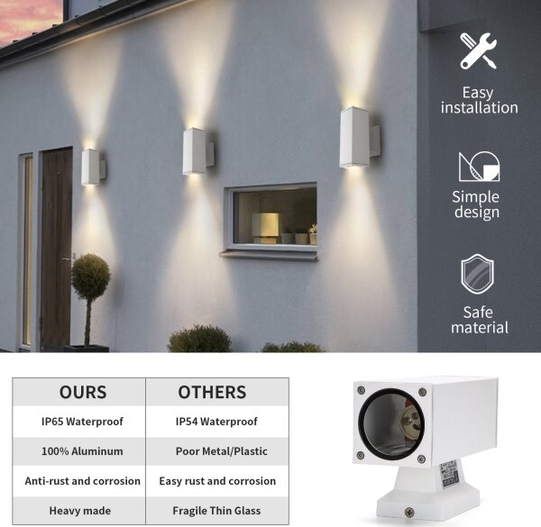 Aplică de exterior Aigostar 2xGU10/230V alb IP65 dreptunghiular