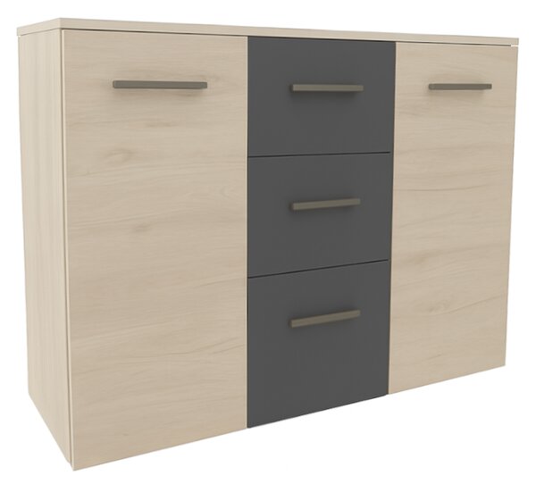 Comoda Barry, Masura 120x85x42 cm, Culoare Stejar Deschis Gri Antracit