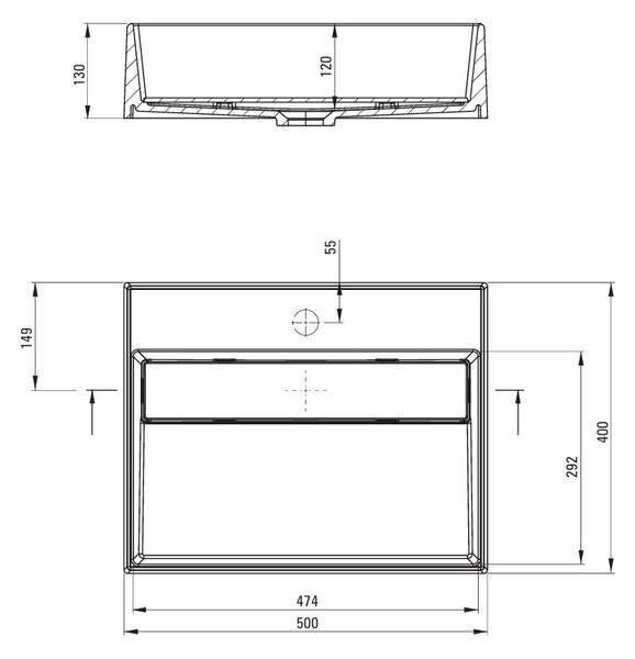 Deante Correo, lavoar blat granit 500x400x130 mm, gri, DEA-CQR_SU5M