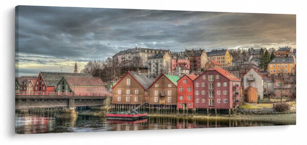 Tablou - Case lângă râu (120x50 cm)