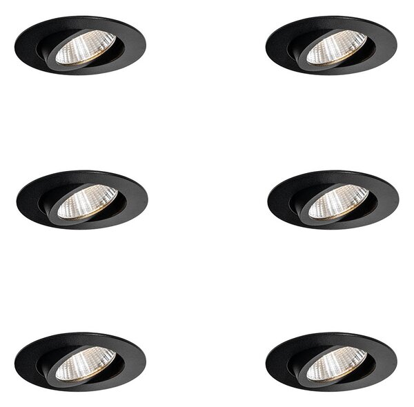 Set de 6 spoturi încastrate negre 6,8 cm, inclusiv LED 750 lm, cu dimmer IP65 - Gaius