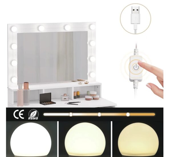 Masă de toaletă cosmetică Hollywood cu taburet - eleganță, stil și funcționalitate la un loc
