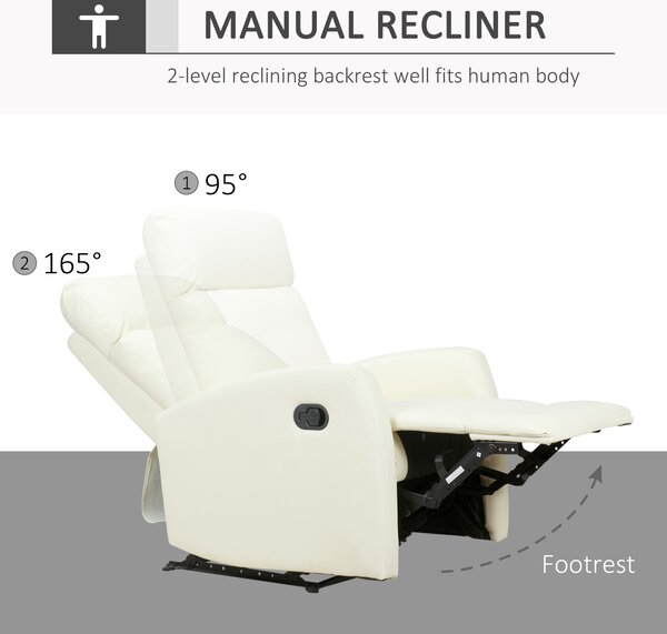 HOMCOM Fotoliu Relax Rabatabil Ergonomic Piele Sintetica 65 × 92 × 100cm Crem | Aosom Romania