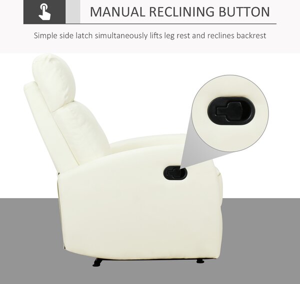 HOMCOM Fotoliu Relax Rabatabil Ergonomic Piele Sintetica 65 × 92 × 100cm Crem | Aosom Romania