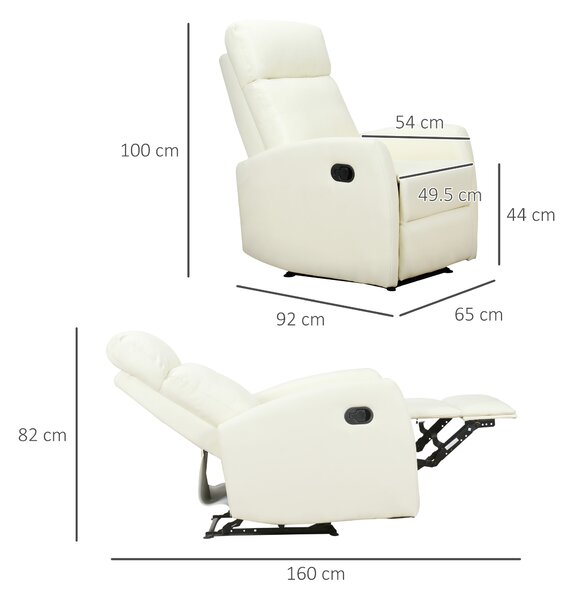 HOMCOM Fotoliu Relax Rabatabil Ergonomic Piele Sintetica 65 × 92 × 100cm Crem | Aosom Romania