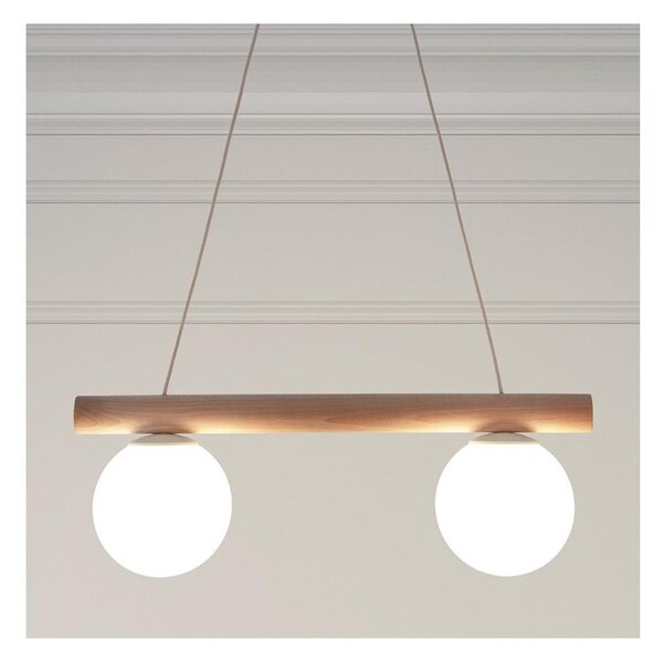 Lustră suspendată pe cablu WOODSTOCK 2xE27/15W/230V lemn/crem