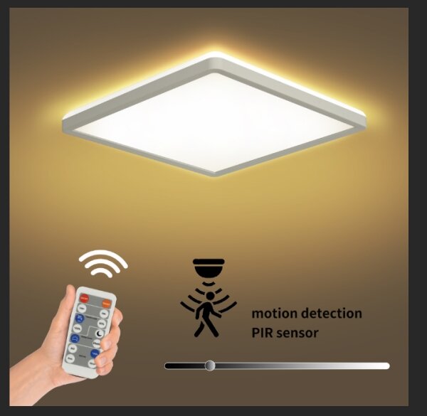 Plafonieră LED dimabilă cu senzor de mișcare ULTRA SLIM LED/18W/230V 30x30 cm + telecomandă