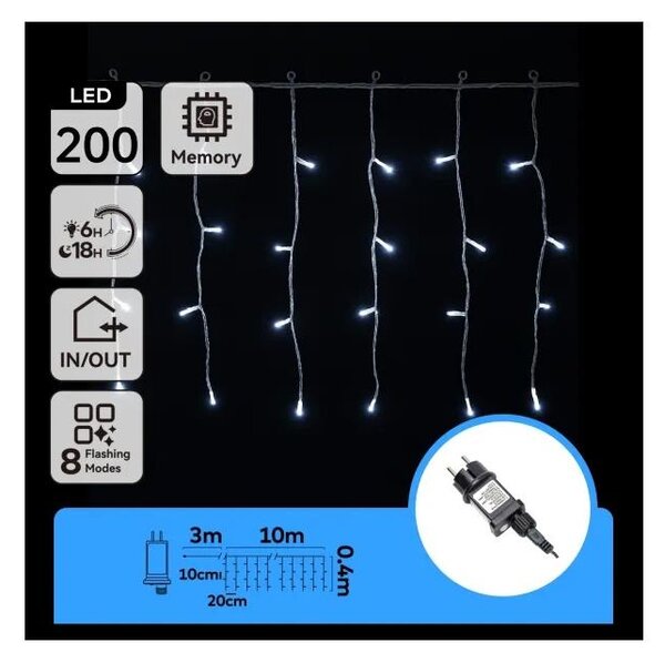 Aigostar - Ghirlandă LED de exterior pentru Crăciun, 200 LED/3,6W/230V/8 funcții, 10x0,4m, IP44, alb rece
