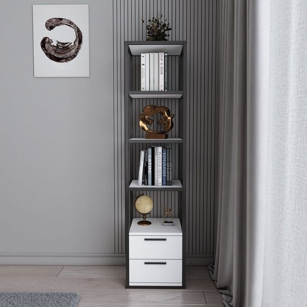 Etajera ROBCOSS, negru/alb, PAL/metal, 39x39x160 cm
