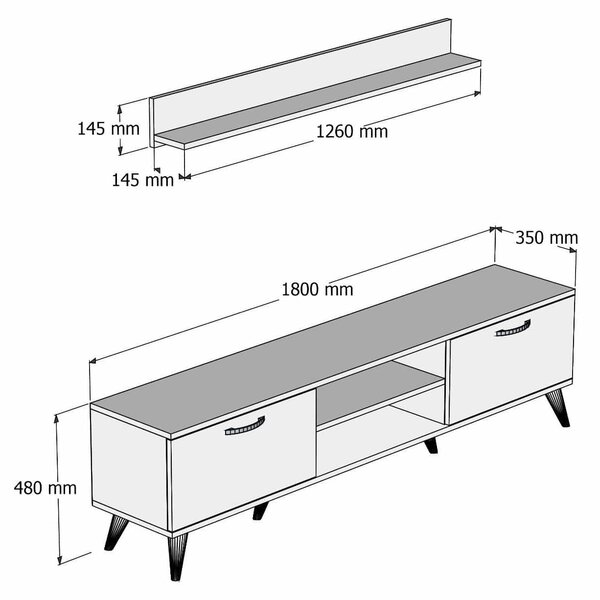 Mobilier living TVU0103, alb/stejar, PAL melaminat, 2 piese