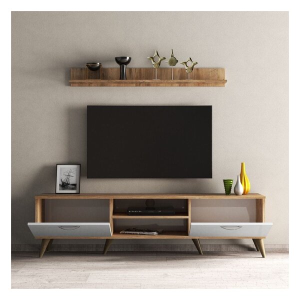 Mobilier living TVU0103, alb/stejar, PAL melaminat, 2 piese